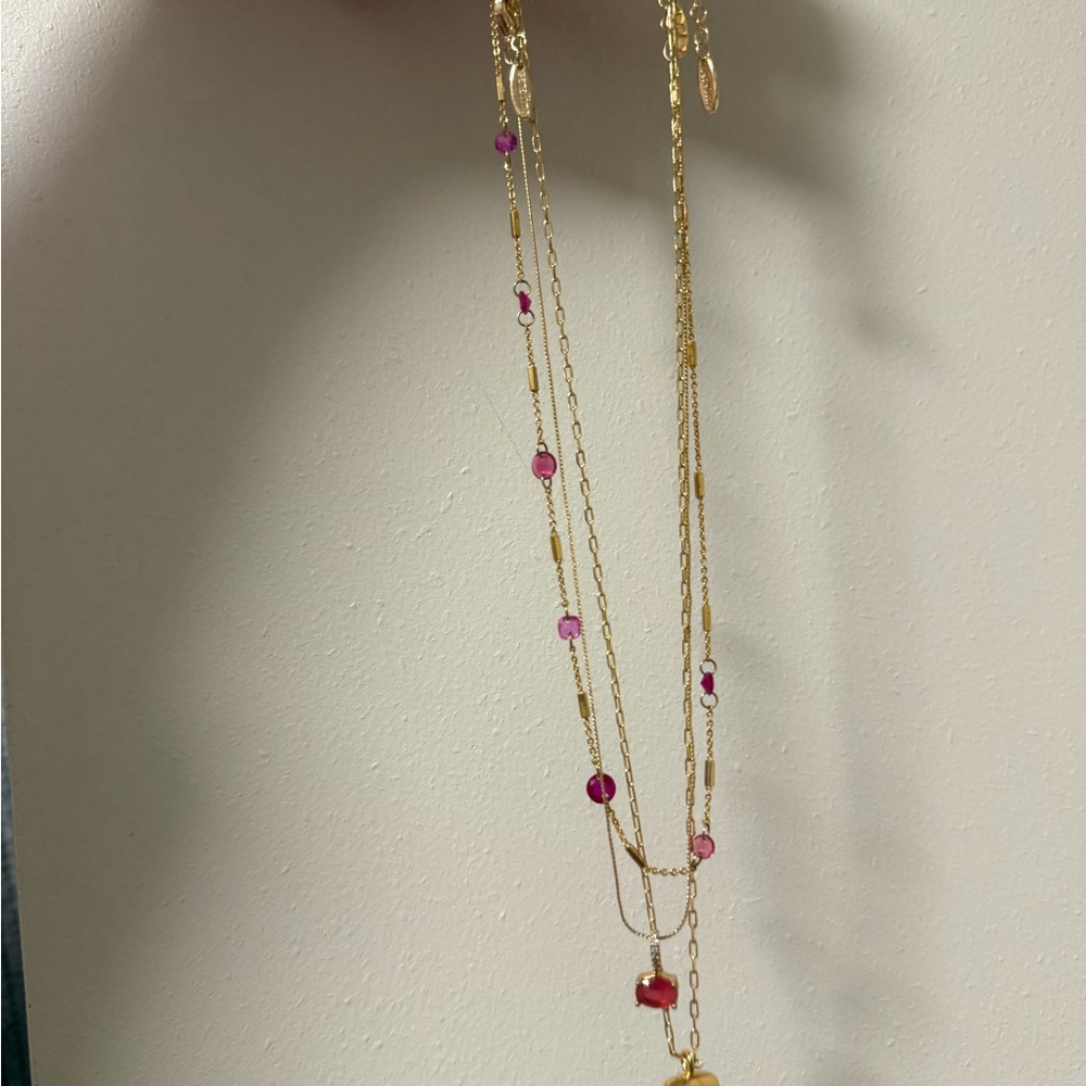 Anthropologie Elegant Gold and red Layered Necklace (3)